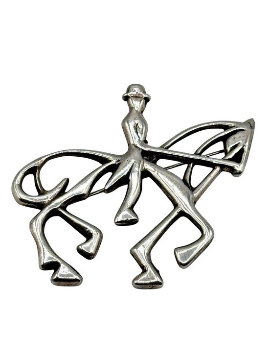 TPW Jewelry - Horse Brooch Pendant Sterling Dressage Rider Equestrian Large 2.25" Signed TPW